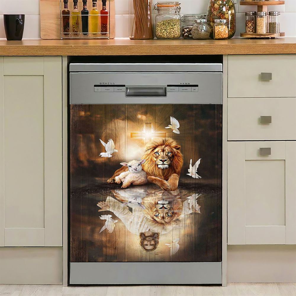 Jesus Lion Lamb Of God And Dove Dishwasher Cover, Christian Dishwasher Stickers, Bible Verse Kitchen Decor