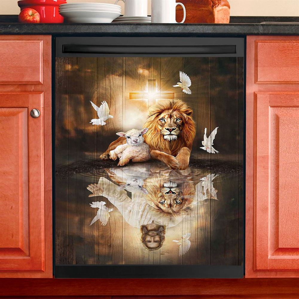 Jesus Lion Lamb Of God And Dove Dishwasher Cover, Christian Dishwasher Stickers, Bible Verse Kitchen Decor