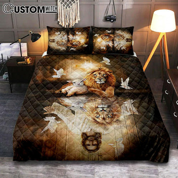 Jesus Lion Lamb Of God And Dove Quilt Bedding Set Art - Christian Art - Bible Verse Bedroom - Religious Home Decor