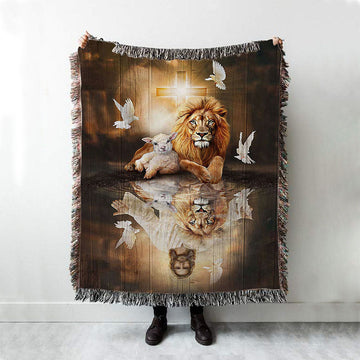 Jesus Lion Lamb Of God And Dove Woven Blanket Art - Christian Art - Bible Verse Throw Blanket - Religious Home Decor