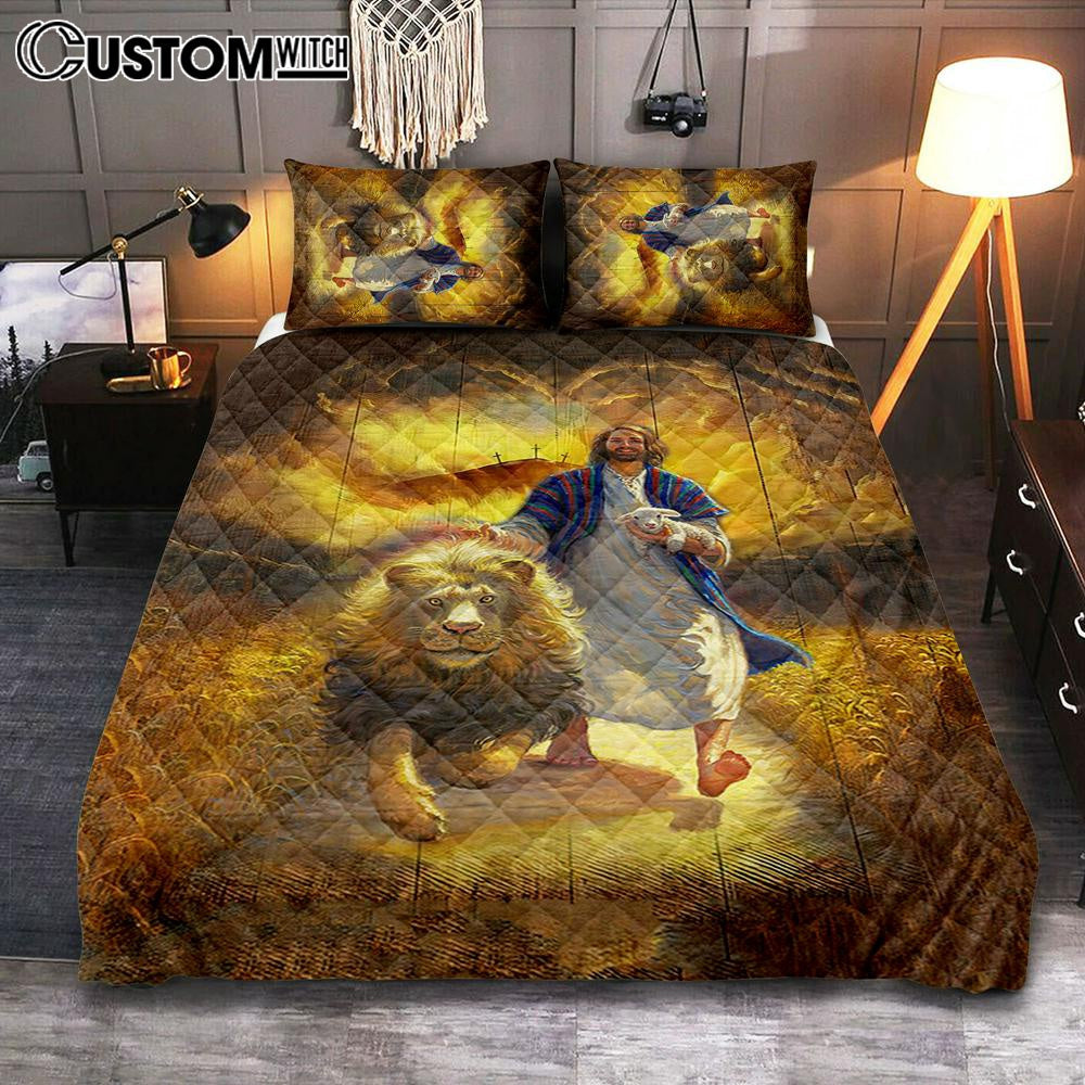 Jesus Lion &amp; Lamb Quilt Bedding Set Bedroom - Christian Cover Twin Bedding Quilt Bedding Set - Religious Quilt Bedding Set Prints