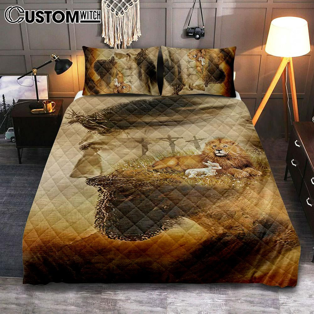 Jesus &amp; Lion &amp; Lamb Quilt Bedding Set Bedroom - Jesus Quilt Bedding Set Pictures - Christian Quilt Bedding Set Bedroom