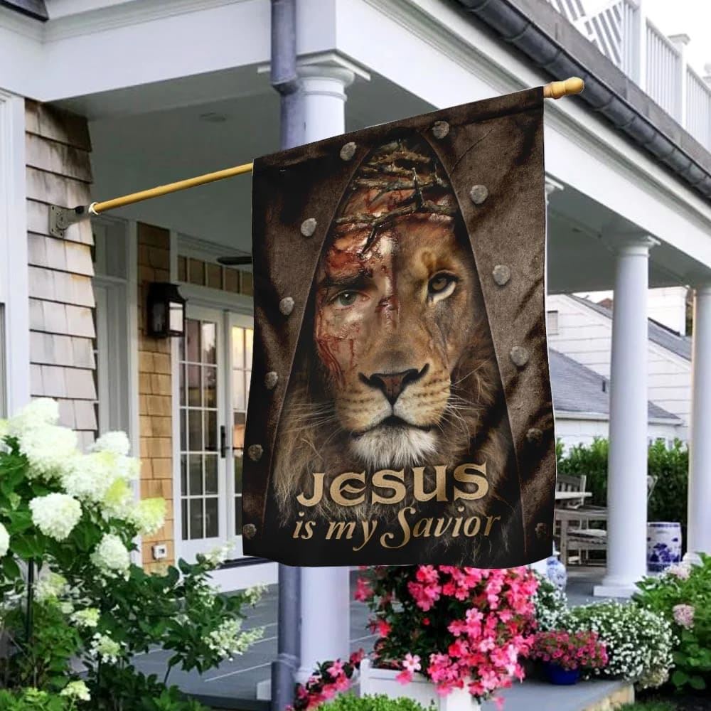 Jesus Lion My Savior House Flag, Christian Flag, Christian Flag, Scripture Flag, Garden Banner