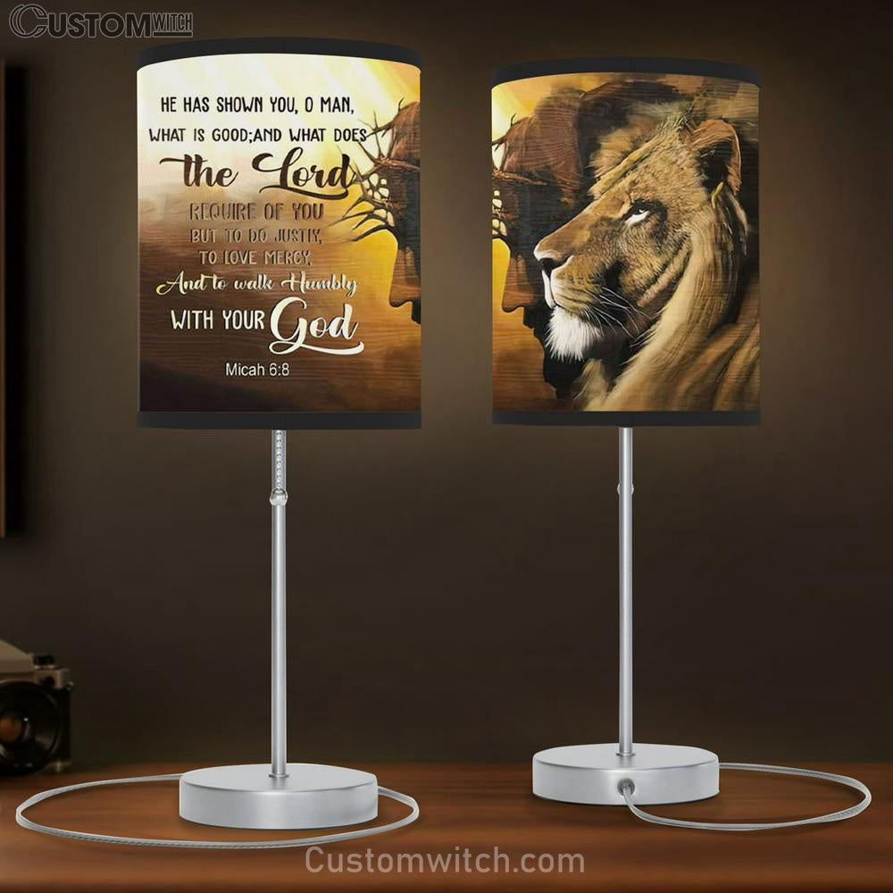 Jesus Lion Of Judah - Walk Humbly With Your God Micah 68 Bible Verse Table Lamp Gift - Christian Bedroom Decor