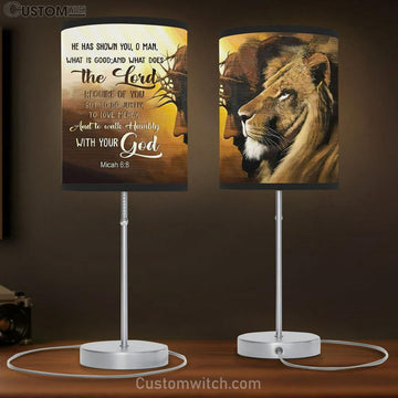 Jesus Lion Of Judah - Walk Humbly With Your God Micah 68 Bible Verse Table Lamp Gift - Christian Bedroom Decor