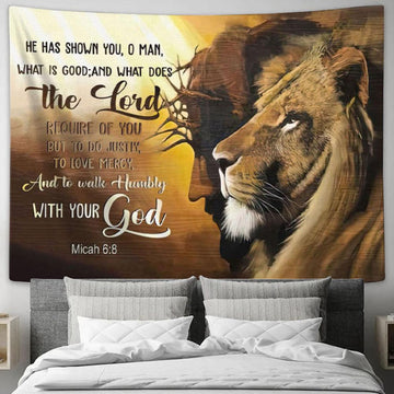 Jesus Lion Of Judah - Walk Humbly With Your God Micah 68 Bible Verse Tapestry Wall Art - Christian Wall Decor