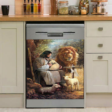Jesus Lion Of Judah And The Lambs Dishwasher Cover, Bible Verse Dishwasher Stickers, Inspirational Kitchen Decor