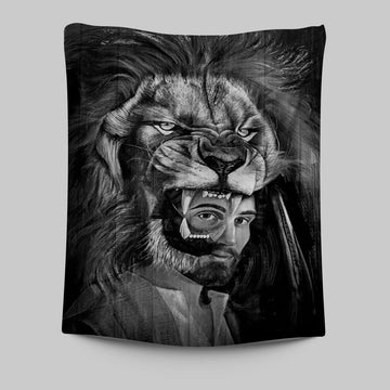Jesus Lion Of Judah Black And White Wall Art Tapestry - Jesus Portrait Tapestry Prints - Christian Wall Art