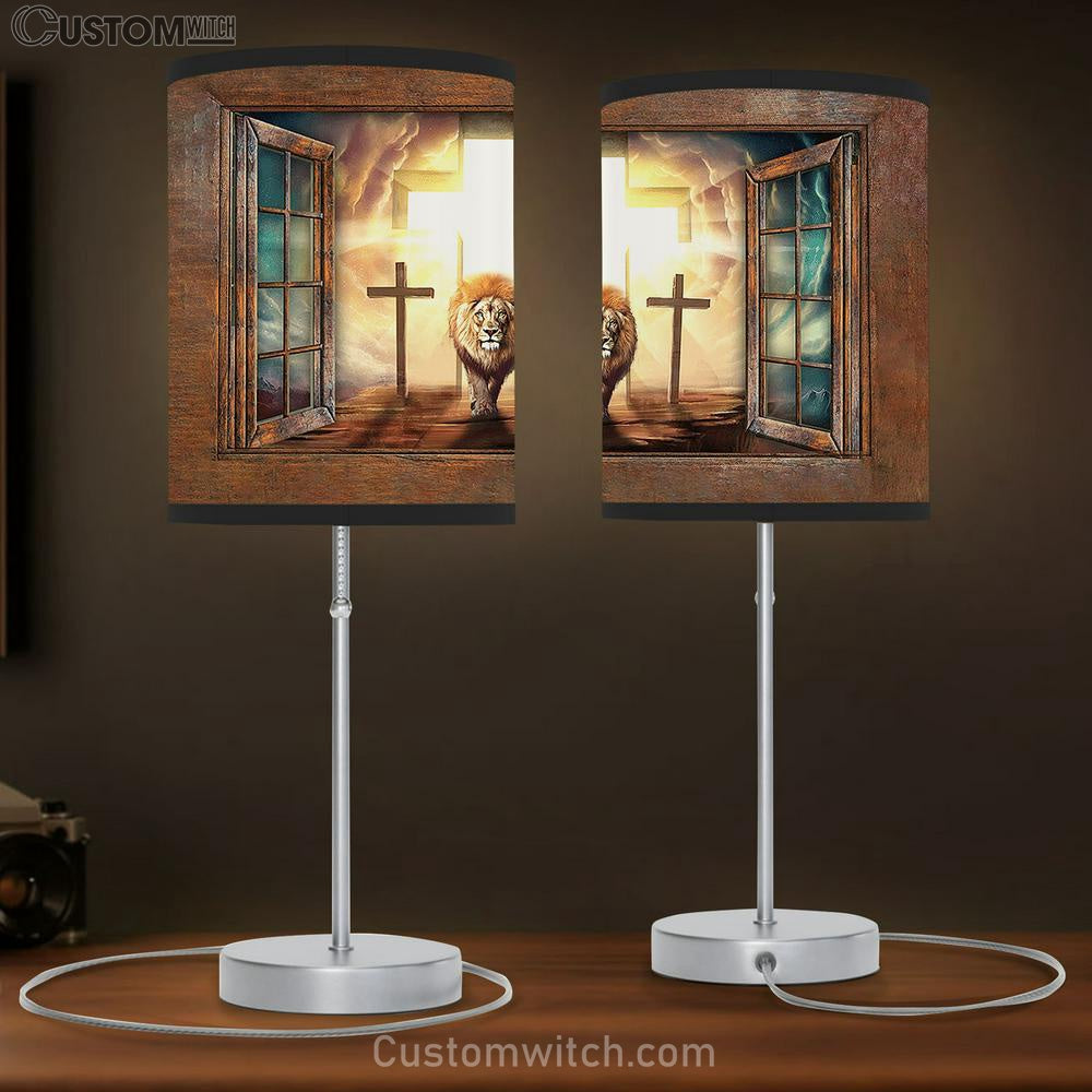 Jesus Lion Of Judah Cross Table Lamp Art - Christian Lamp Gift Decor - Bible Verse Table Lamp