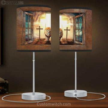 Jesus Lion Of Judah Cross Table Lamp Art - Christian Lamp Gift Decor - Bible Verse Table Lamp