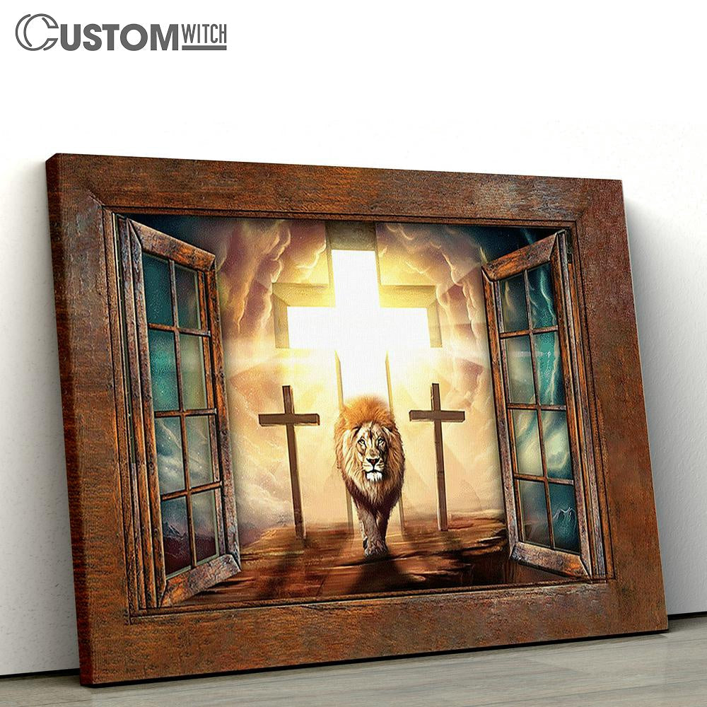 Jesus Lion Of Judah Cross Canvas Art - Christian Wall Art Decor - Bible Verse Canvas
