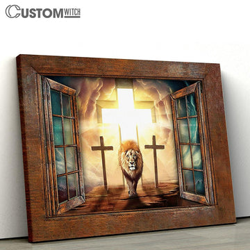 Jesus Lion Of Judah Cross Canvas Art - Christian Wall Art Decor - Bible Verse Canvas