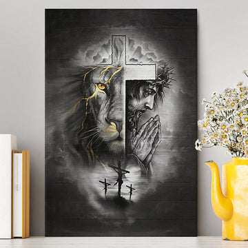 Jesus Lion Of Judah Cross Wall Art Canvas - Jesus Portrait Canvas Prints - Christian Wall Art