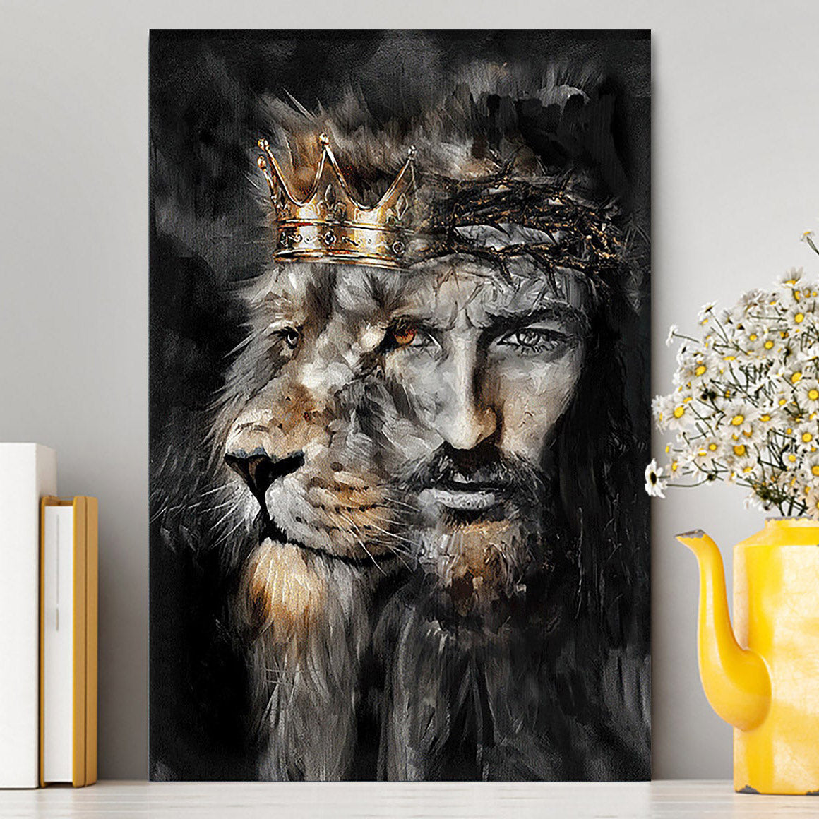Jesus Lion Of Judah Crown Of Thorn Canvas Wall Art - Christian Canvas Prints - Bible Verse Canvas Art