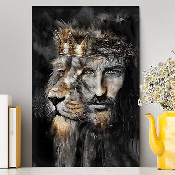 Jesus Lion Of Judah Crown Of Thorn Canvas Wall Art - Christian Canvas Prints - Bible Verse Canvas Art