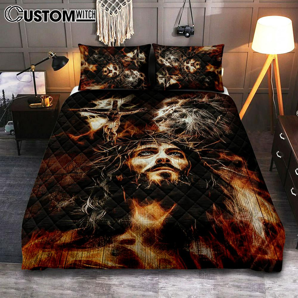 Jesus Lion Of Judah Quilt Bedding Set - The Sacrifice Of Jesus Christ Quilt Bedding Set - Christian Bedroom - Religious Home Decor