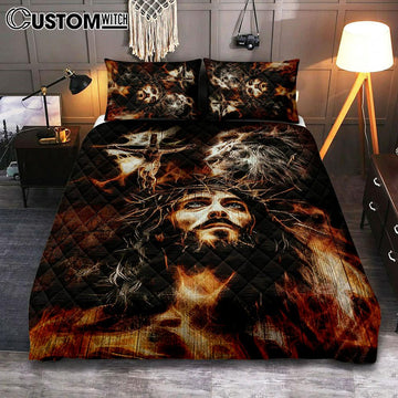 Jesus Lion Of Judah Quilt Bedding Set - The Sacrifice Of Jesus Christ Quilt Bedding Set - Christian Bedroom - Religious Home Decor