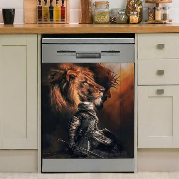 Jesus Lion Of Judah Warrior Dishwasher Cover, Lion Dishwasher Stickers, Christian Inspirational Kitchen Decor