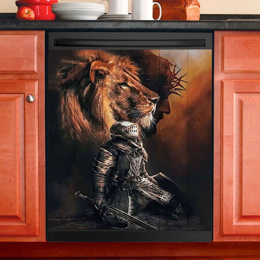 Jesus Lion Of Judah Warrior Dishwasher Cover, Lion Dishwasher Stickers, Christian Inspirational Kitchen Decor