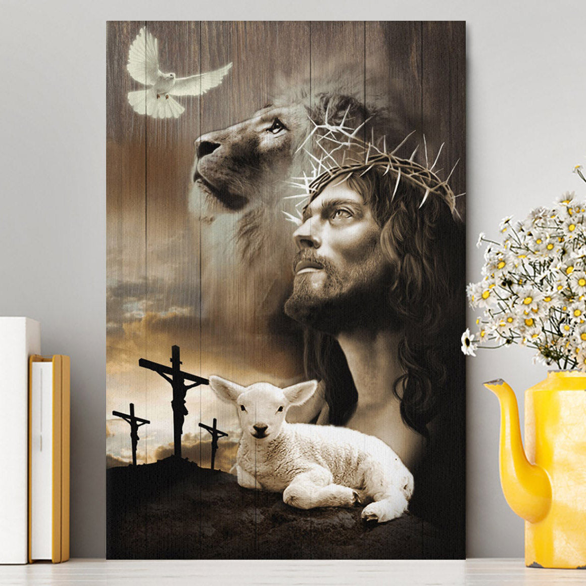 Jesus Lion Sheep Cross Dove Canvas Prints - Jesus Christ Canvas Art - Christian Wall Decor