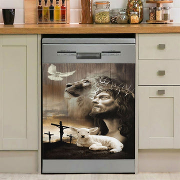 Jesus Lion Sheep Cross Dove Dishwasher Cover, Jesus Christ Dishwasher Stickers, Christian Kitchen Decor