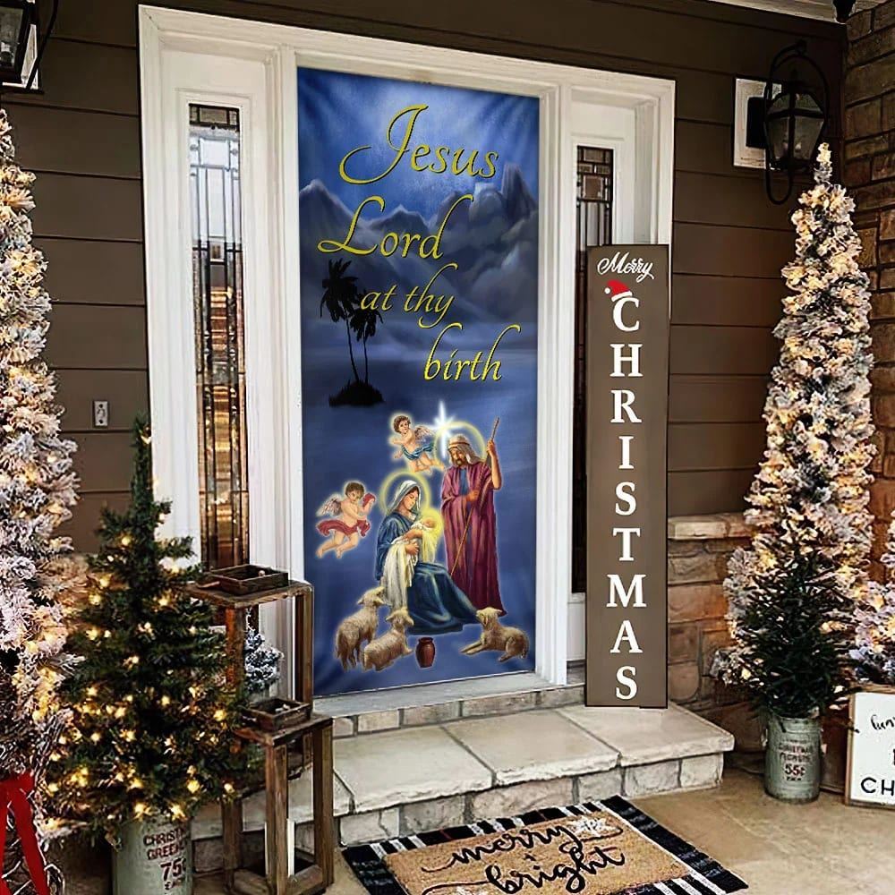 Jesus Lord At Thy Birth Door Cover, Christian Door Decor, Door Christian Church, Christian Door Plaques