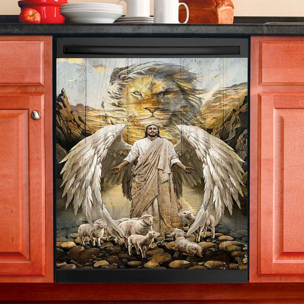 Jesus Lord Wings Lion Of Judah Lambs Of God Dishwasher Cover, Jesus Portrait Dishwasher Stickers, Christian Kitchen Decor