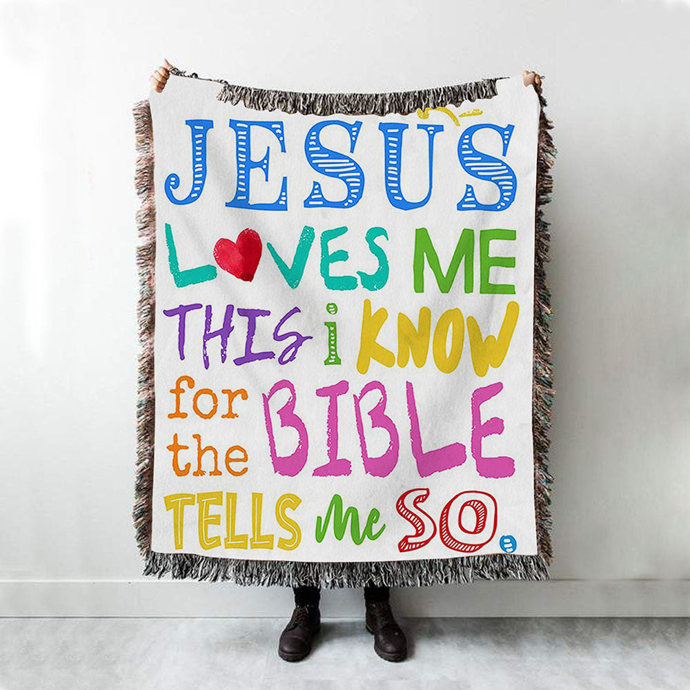 Jesus Loves Me Woven Throw Blanket Print - Decoration For Girls Boys Toddler Bedroom - Christian Woven Throw Blanket Decor