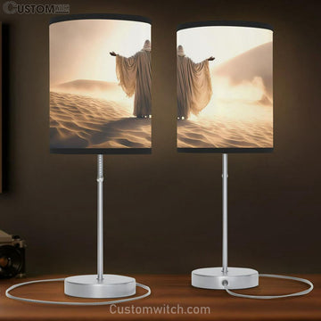 Jesus Man Coat Stand Desert Sands During Storm Raising Hands Praying Table Lamp Pictures - Faith Art - Christian Table Lamp Gift Decor