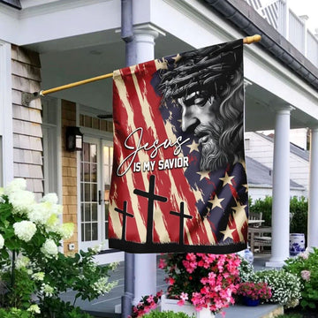 Jesus My Savior Jesus Christian American US House Flags, Christian Flag, Scripture Flag, Garden Banner