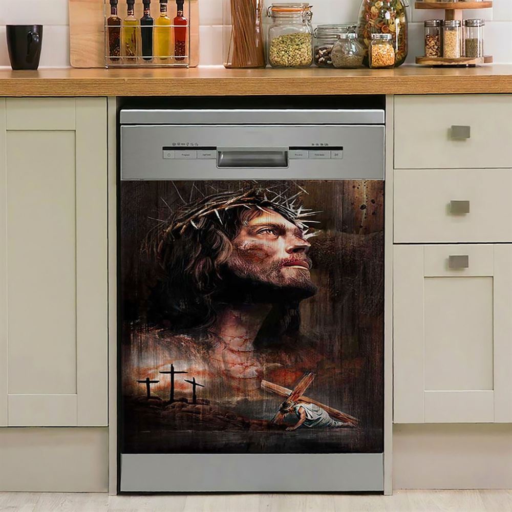 Jesus On The Cross Dishwasher Cover, Way Maker Miracle Worker Promise Keeper Dishwasher Stickers, Christian Kitchen Decor
