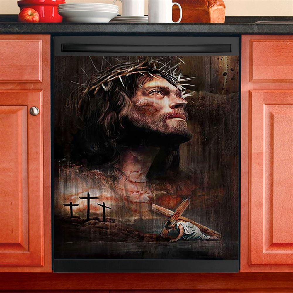 Jesus On The Cross Dishwasher Cover, Way Maker Miracle Worker Promise Keeper Dishwasher Stickers, Christian Kitchen Decor
