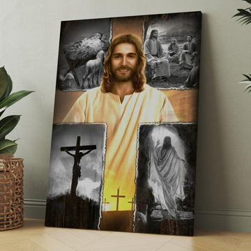 Jesus On The Cross Jesus Drawing Canvas, Christmas Gift for Christian