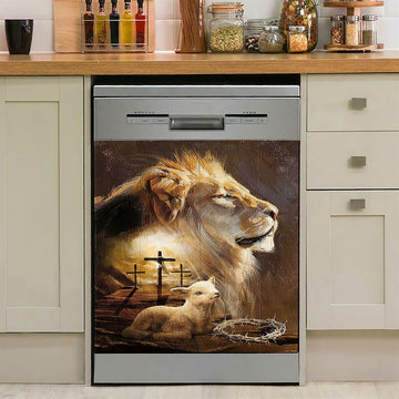 Jesus On The Cross Lamb Lionofjudah Dishwasher Cover, Christian Dishwasher Stickers, Religious Kitchen Decor