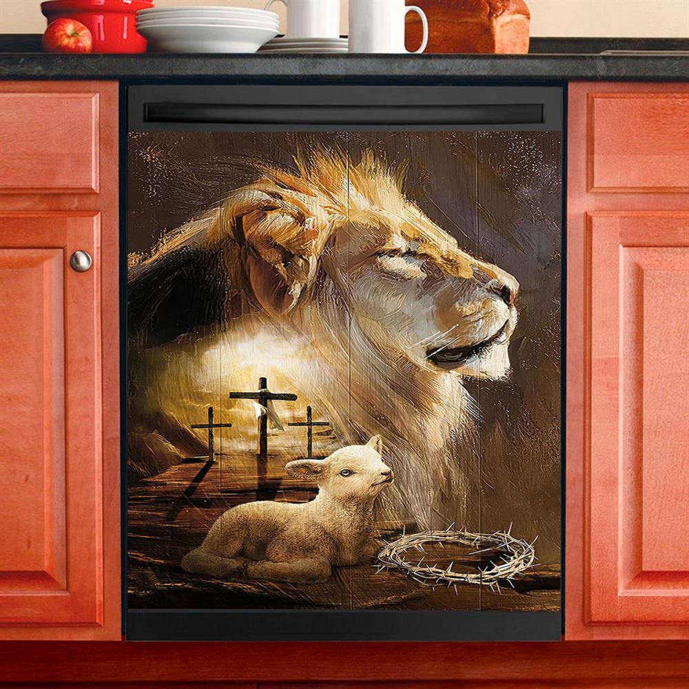 Jesus On The Cross Lamb Lionofjudah Dishwasher Cover, Christian Dishwasher Stickers, Religious Kitchen Decor