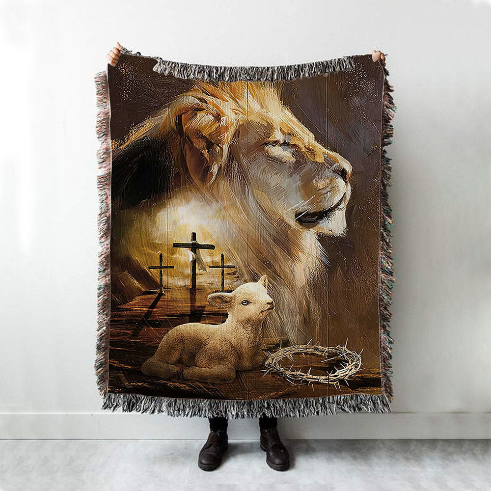 Jesus On The Cross Lamb Lionofjudah Woven Blanket - Christian Throw Blanket - Religious Home Decor