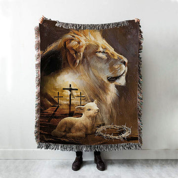 Jesus On The Cross Lamb Lionofjudah Woven Blanket - Christian Throw Blanket - Religious Home Decor