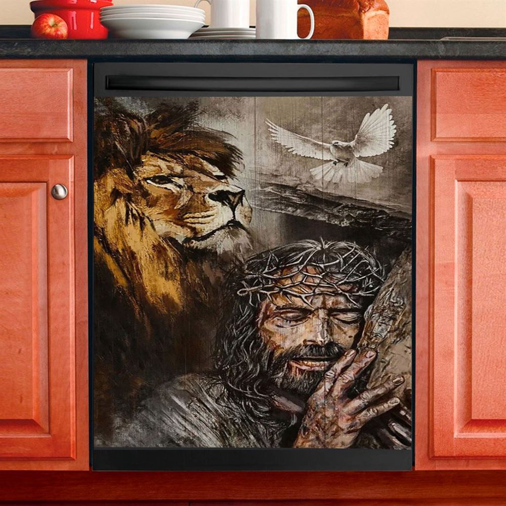 Jesus On The Cross Lion Amazing Dove Dishwasher Cover, Jesus Christ Dishwasher Stickers, Christian Kitchen Decor