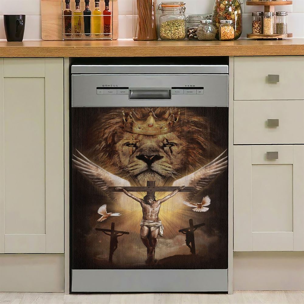 Jesus On The Cross Lion Dishwasher Cover, Jesus Christ Dishwasher Stickers, Christian Kitchen Decor