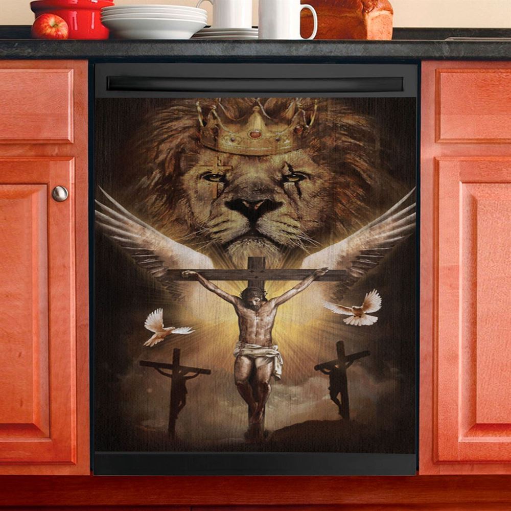 Jesus On The Cross Lion Dishwasher Cover, Jesus Christ Dishwasher Stickers, Christian Kitchen Decor