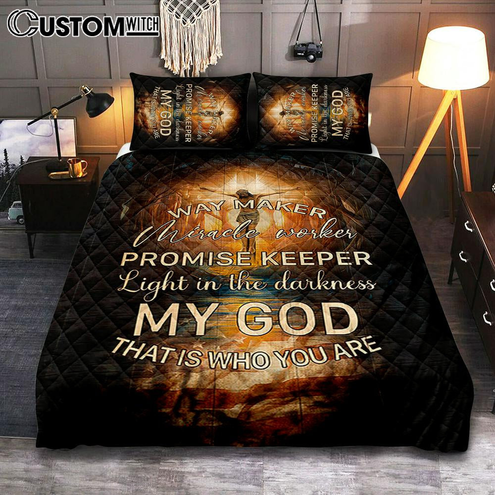 Jesus On The Cross Quilt Bedding Set - Way Maker Miracle Worker Promise Keeper Quilt Bedding Set - Christian Bedroom - Religious Home Decor