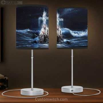 Jesus Outstretched Hands Saves Table Lamp Gift - Horizontal Christian Lamp Gift - Christian Bedroom Decor