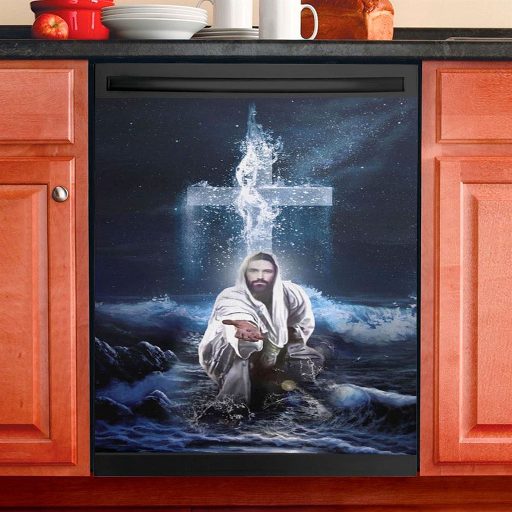 Jesus Outstretched Hands Saves Dishwasher Cover, Bible Verse Dishwasher Stickers, Scripture Kitchen Decor