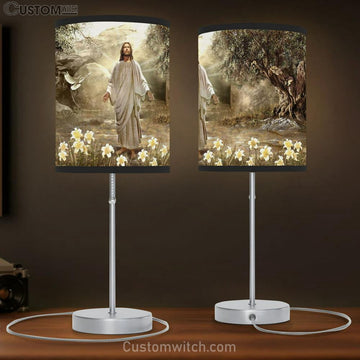 Jesus Painting, Dove Of Peace, Meadow Landscape, A New Day Has Come Table Lamp