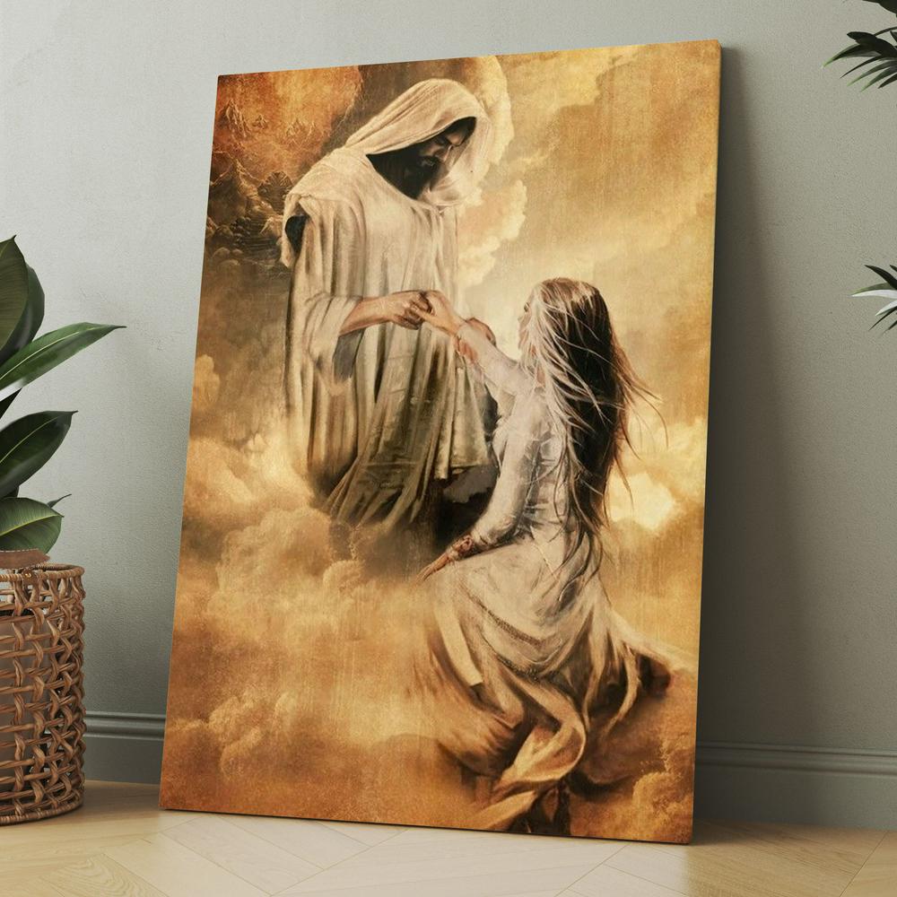 Jesus Painting, Jesus And Girl, Holding Hand Canvas, Christmas Gift for Christian