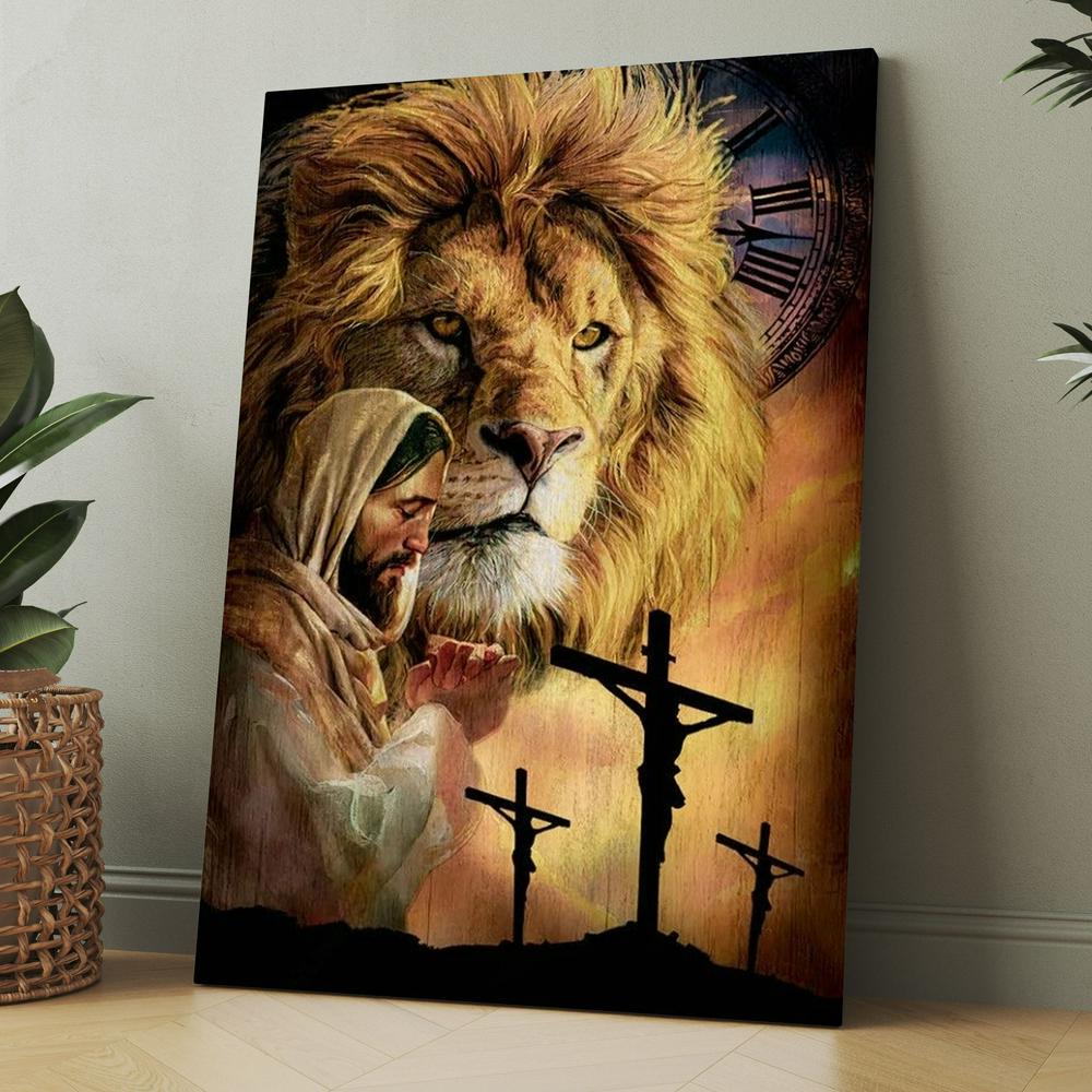 Jesus Painting, Pray For Healing, Lion, Jesus On The Cross Canvas, Christmas Gift for Christian