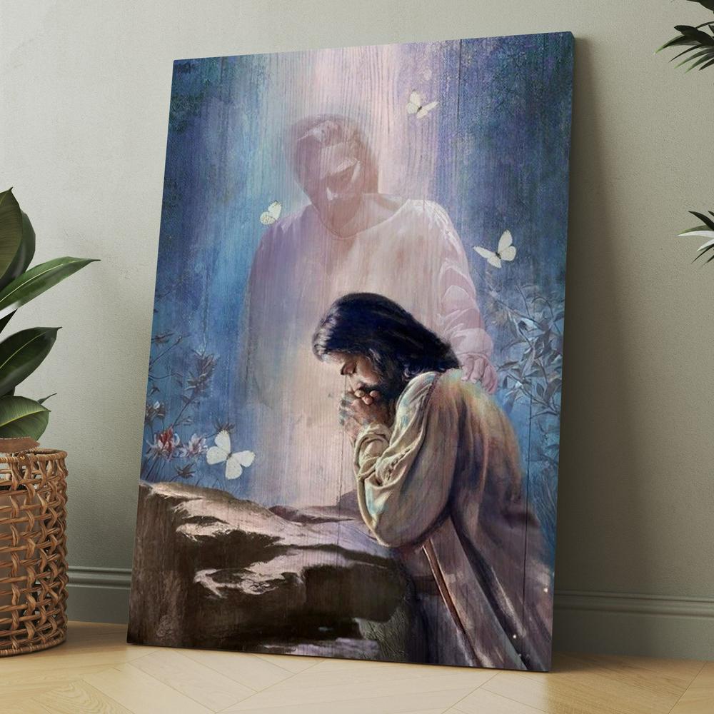 Jesus Painting Praying With God Canvas, Christmas Gift for Christian