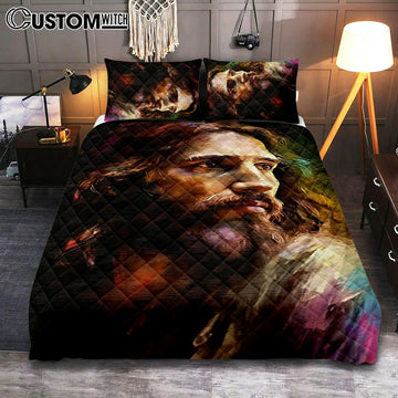 Jesus Painting Quilt Bedding Set Prints - Jesus Quilt Bedding Set Art - Christian Bedroom Decor