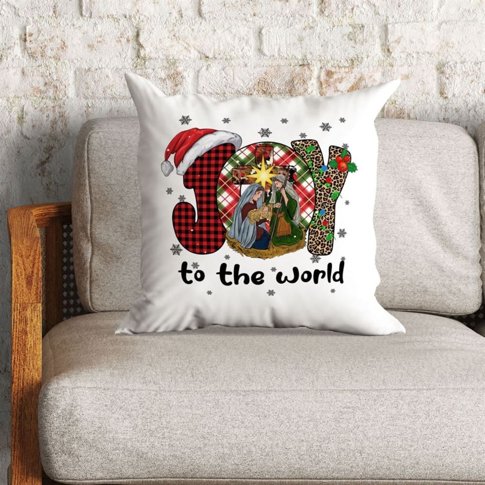 Jesus Pillow, Christian, Christmas, Buffalo plaid leopard Pillow, Joy to the world Pillow, Christmas Throw Pillow, Inspirational Gifts