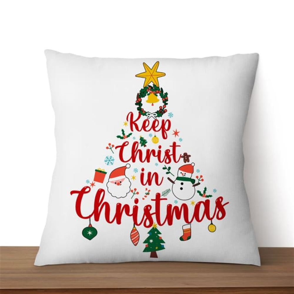 Jesus Pillow, Christian, Christmas Tree Pillow, Keep Christ in Christmas Pillow, Christmas Throw Pillow, Inspirational Gifts